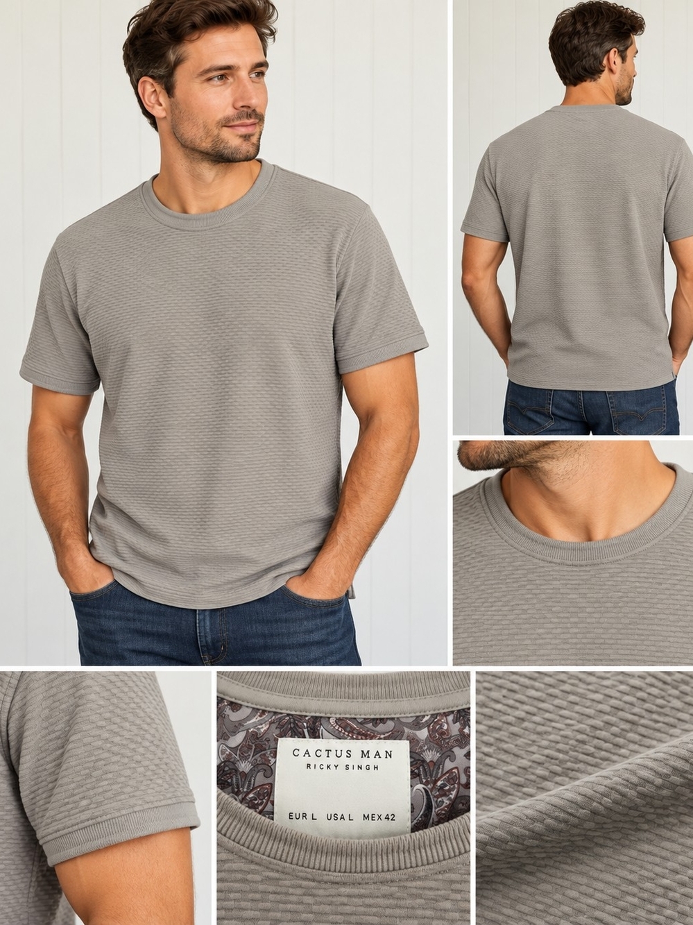 Cactus Men's Short Sleeve Textured Crewneck T-Shirt — Gray